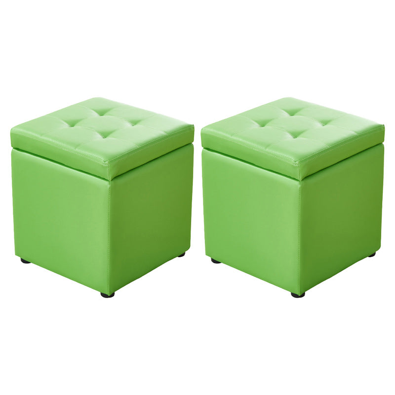 Modern Pouf Ottoman PU Leather Upholstered Tufted Solid Color Square Ottoman with Storage