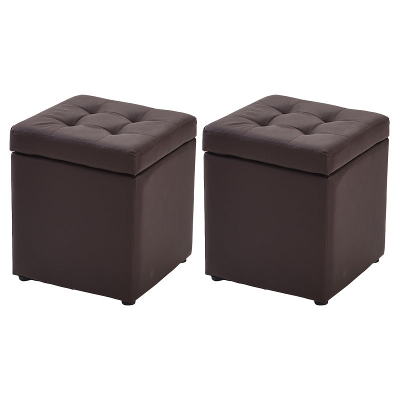 Modern Pouf Ottoman PU Leather Upholstered Tufted Solid Color Square Ottoman with Storage