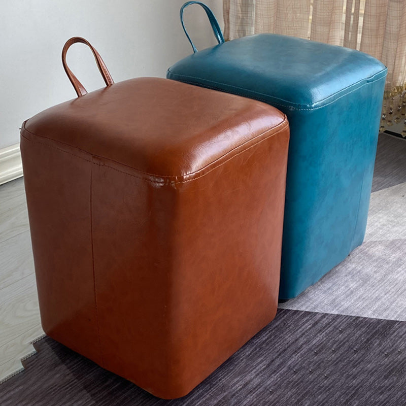 Square Pouf Portable Pure Color Faux Leather Stain Resistant Pouf Ottoman