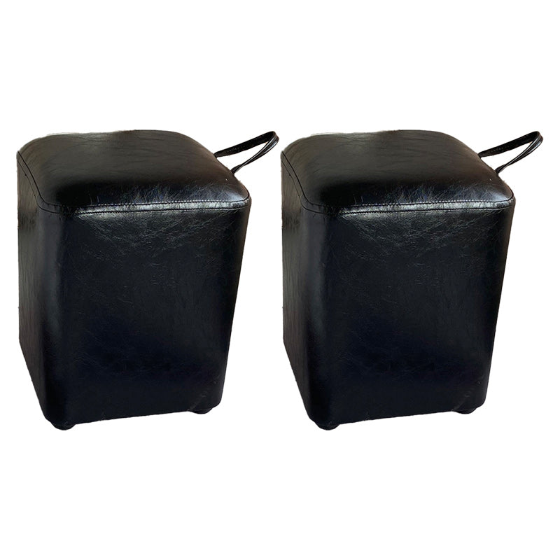 Square Pouf Portable Pure Color Faux Leather Stain Resistant Pouf Ottoman