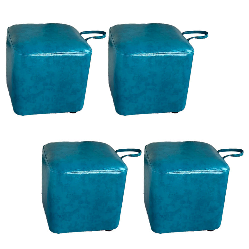 Square Pouf Portable Pure Color Faux Leather Stain Resistant Pouf Ottoman