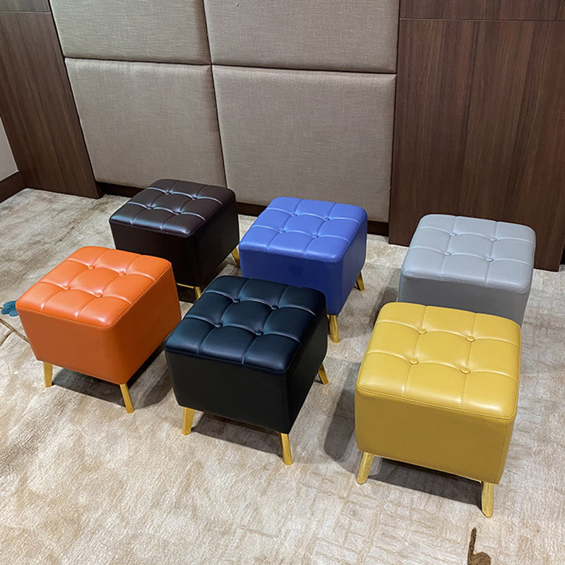 Glam Pouf Ottoman Genuine Leather Upholstered Tufted Square Ottoman with Chair Legs