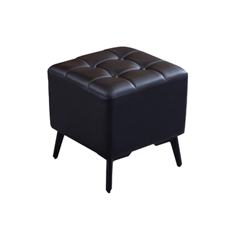 Glam Pouf Ottoman Genuine Leather Upholstered Tufted Square Ottoman with Chair Legs
