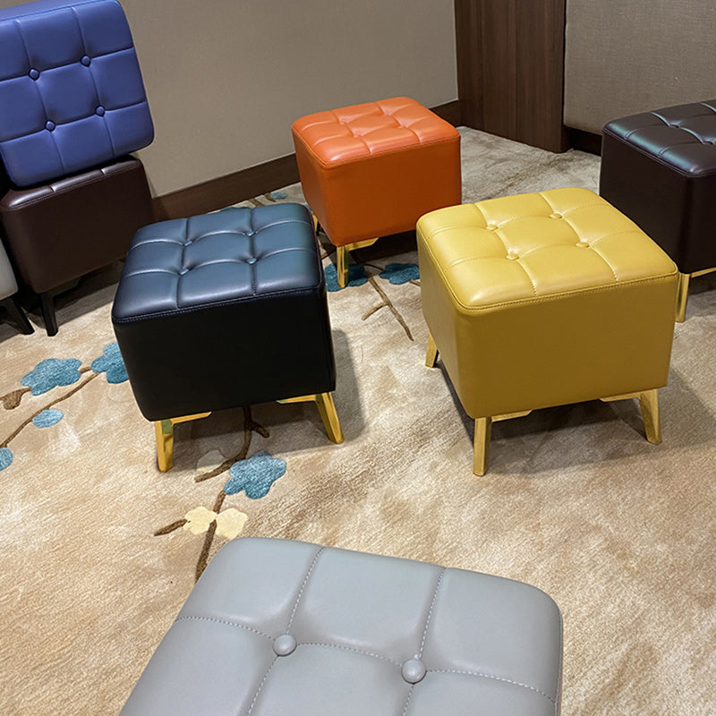 Glam Pouf Ottoman Genuine Leather Upholstered Tufted Square Ottoman with Chair Legs