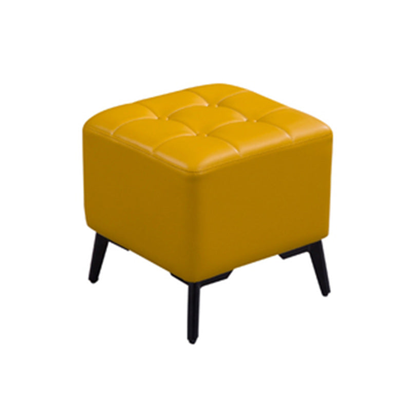 Glam Pouf Ottoman Genuine Leather Upholstered Tufted Square Ottoman with Chair Legs