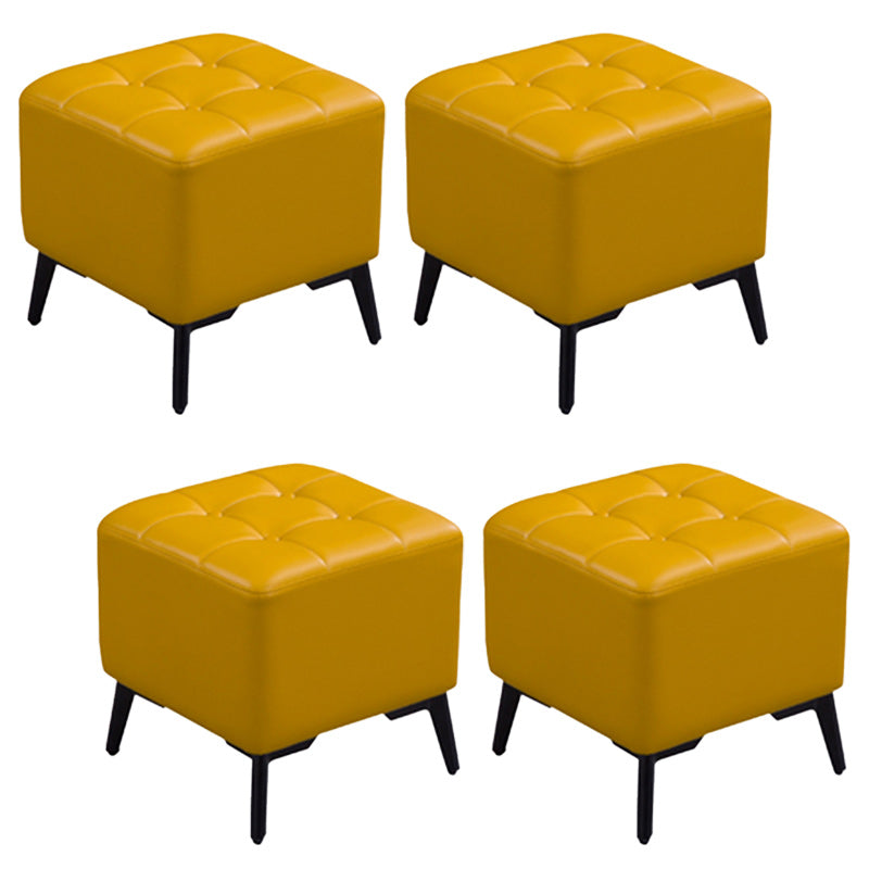 Glam Pouf Ottoman Genuine Leather Upholstered Tufted Square Ottoman with Chair Legs