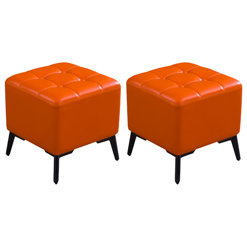 Glam Pouf Ottoman Genuine Leather Upholstered Tufted Square Ottoman with Chair Legs