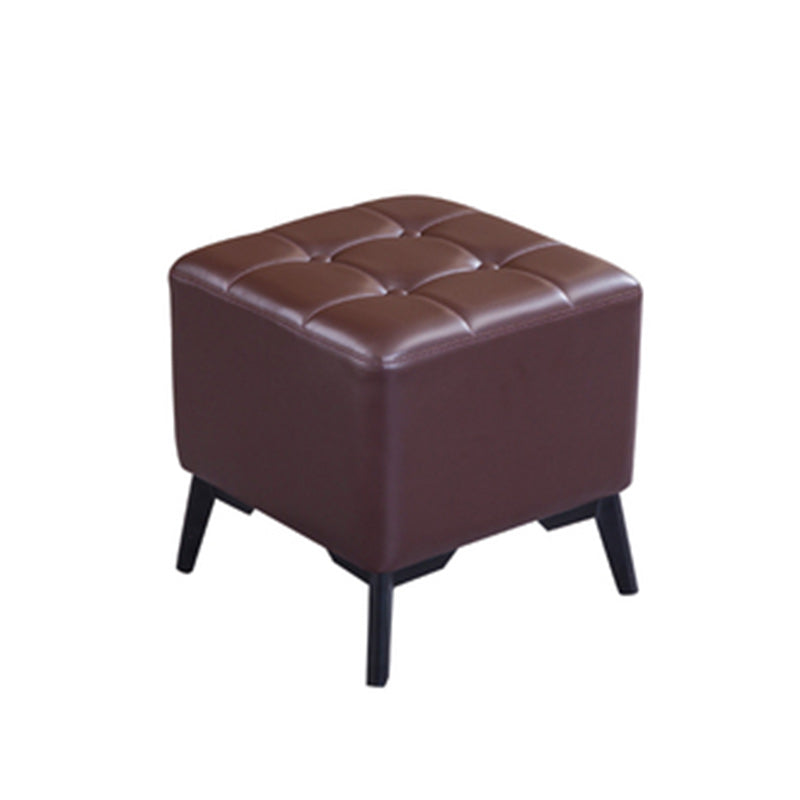 Glam Pouf Ottoman Genuine Leather Upholstered Tufted Square Ottoman with Chair Legs