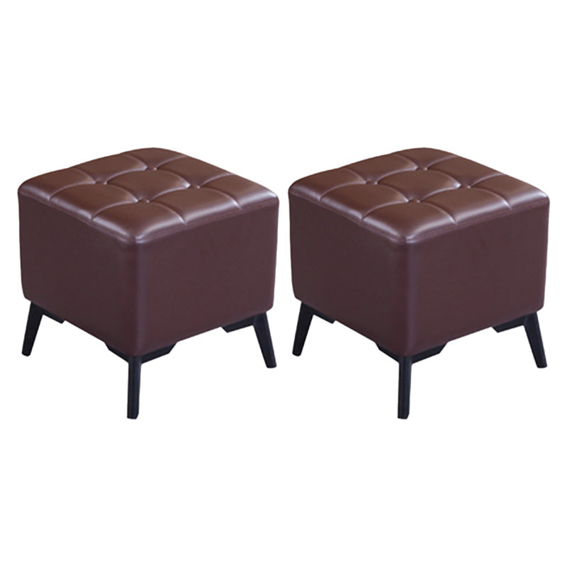 Glam Pouf Ottoman Genuine Leather Upholstered Tufted Square Ottoman with Chair Legs