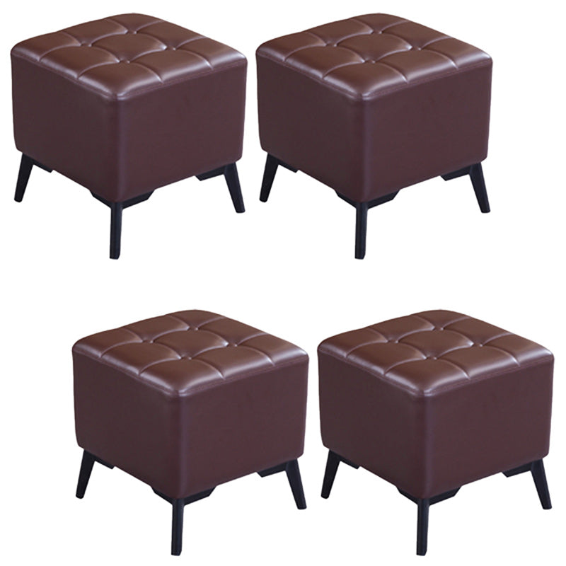 Glam Pouf Ottoman Genuine Leather Upholstered Tufted Square Ottoman with Chair Legs