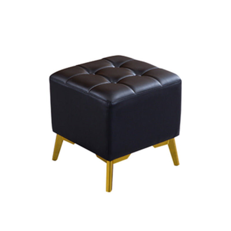 Glam Pouf Ottoman Genuine Leather Upholstered Tufted Square Ottoman with Chair Legs