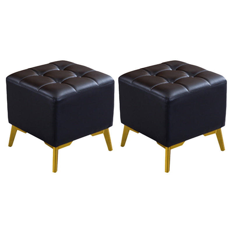 Glam Pouf Ottoman Genuine Leather Upholstered Tufted Square Ottoman with Chair Legs
