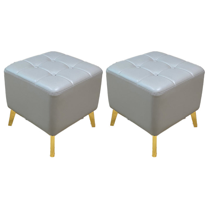 Glam Pouf Ottoman Genuine Leather Upholstered Tufted Square Ottoman with Chair Legs