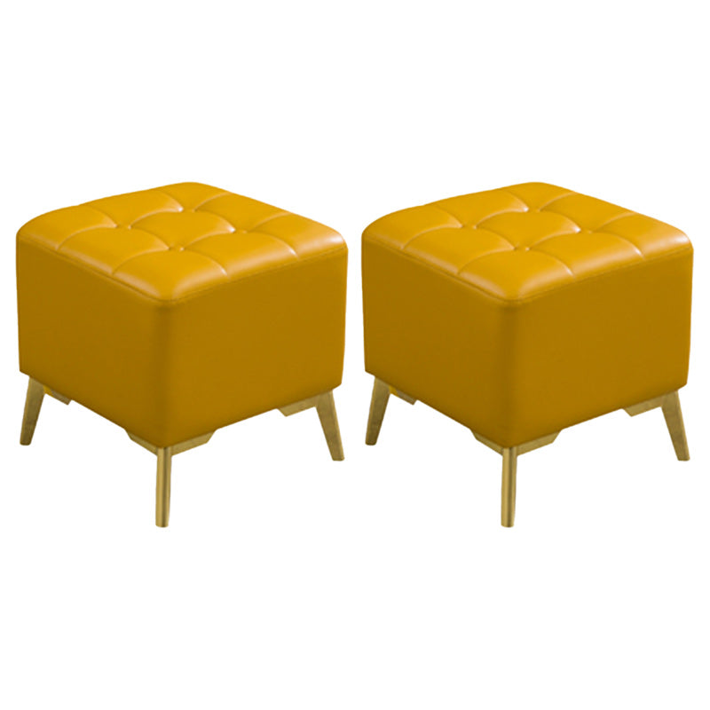 Glam Pouf Ottoman Genuine Leather Upholstered Tufted Square Ottoman with Chair Legs