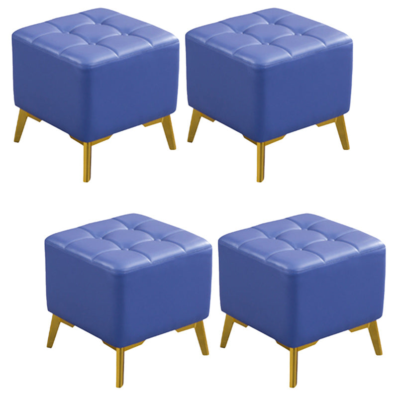 Glam Pouf Ottoman Genuine Leather Upholstered Tufted Square Ottoman with Chair Legs