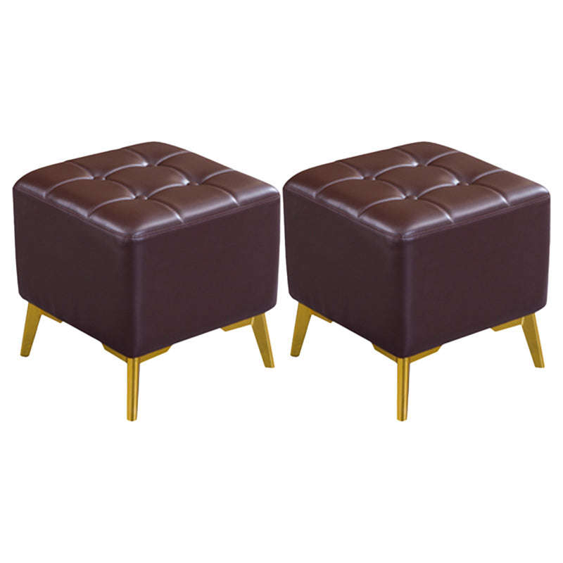 Glam Pouf Ottoman Genuine Leather Upholstered Tufted Square Ottoman with Chair Legs