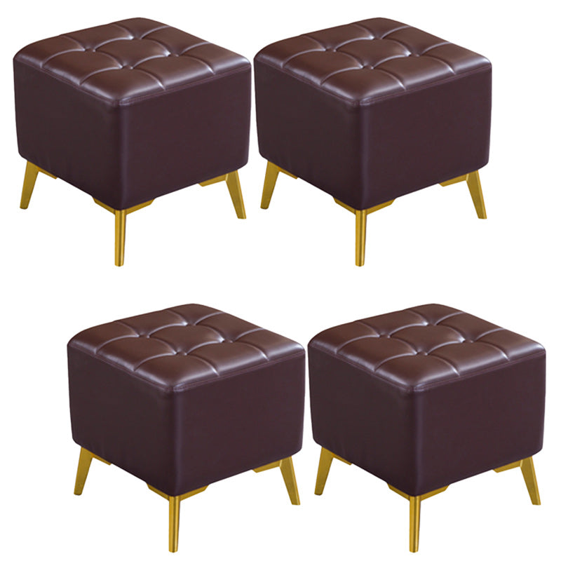 Glam Pouf Ottoman Genuine Leather Upholstered Tufted Square Ottoman with Chair Legs