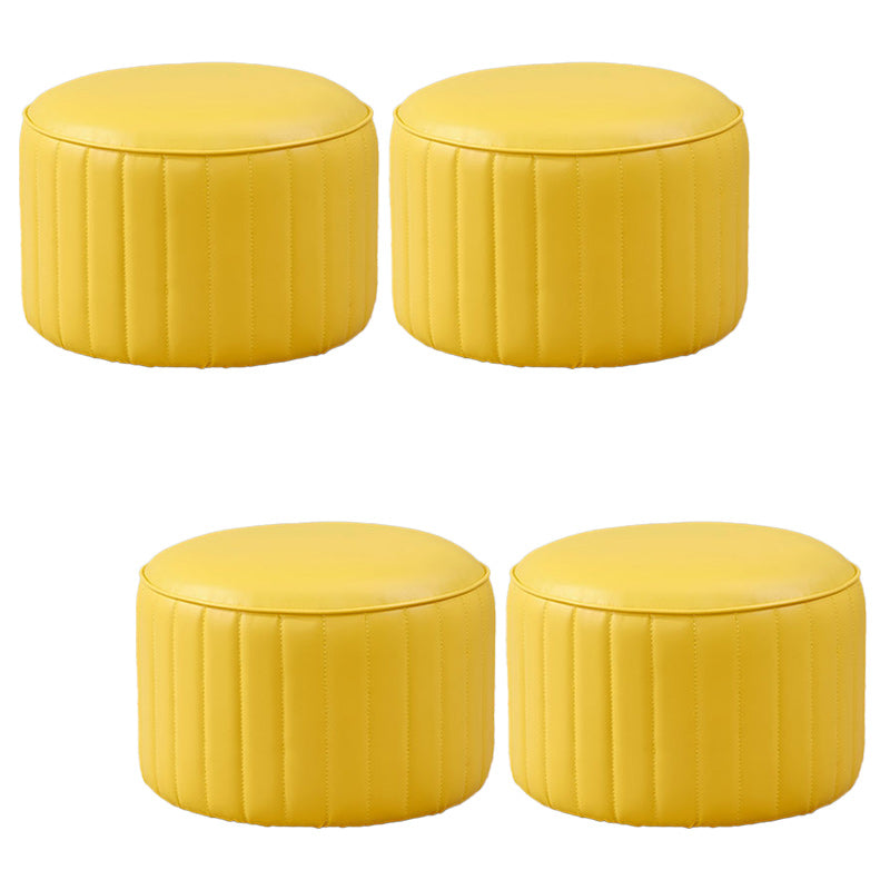 Contemporary Pouf Ottoman Faux Leather Upholstered Solid Color Round Ottoman