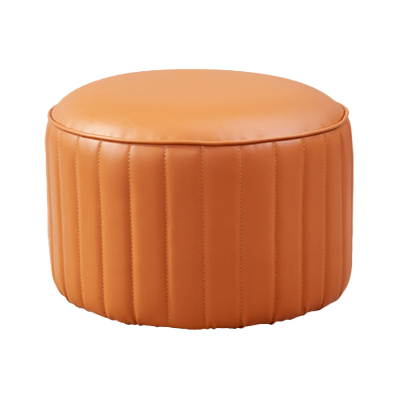 Contemporary Pouf Ottoman Faux Leather Upholstered Solid Color Round Ottoman