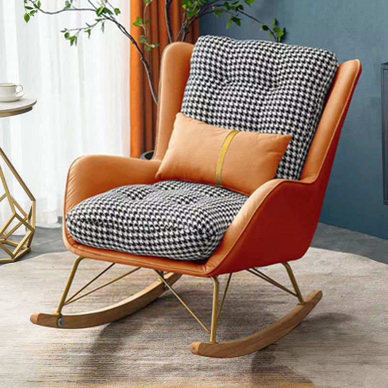 Modern Rocking Chair Doll Cotton Filling Cushion Wingback Rocker Chair with Metal Leg