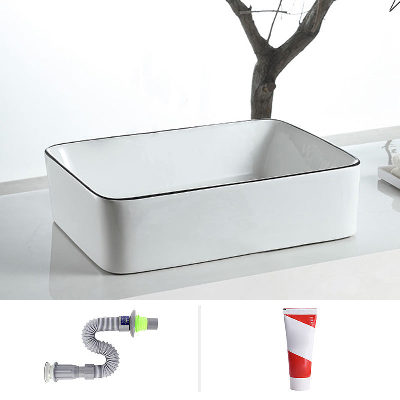 Modern Bathroom Sink Pop-Up Drain Porcelain Rectangular Vessel Sink