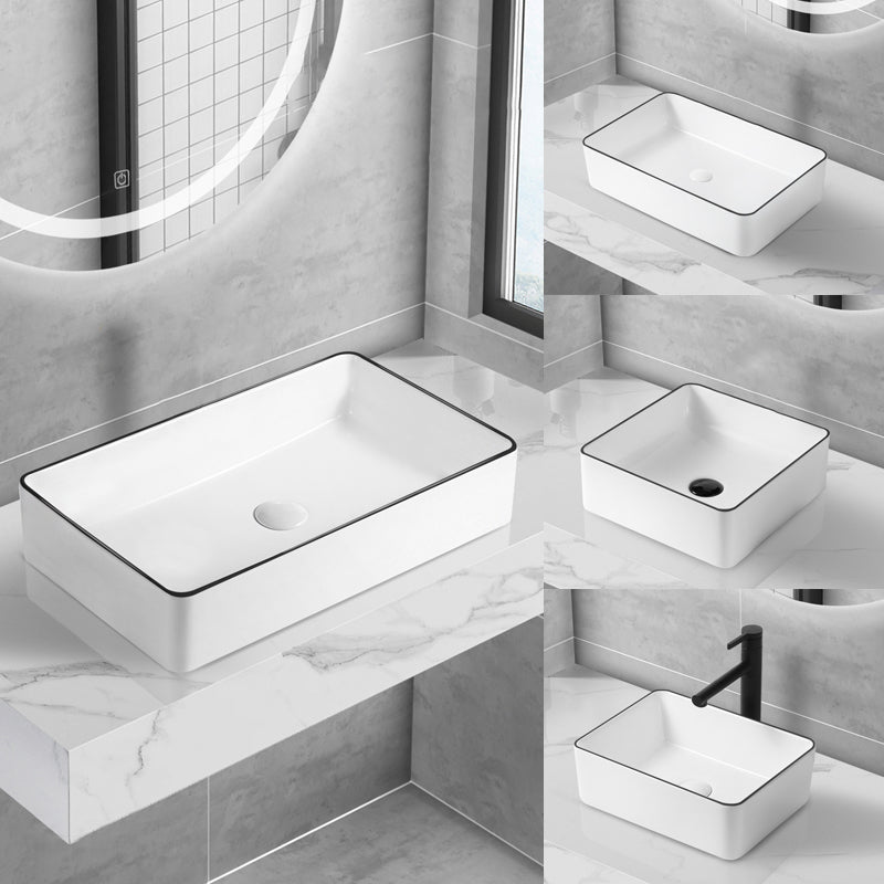 Modern Bathroom Sink Pop-Up Drain Porcelain Rectangular Vessel Sink