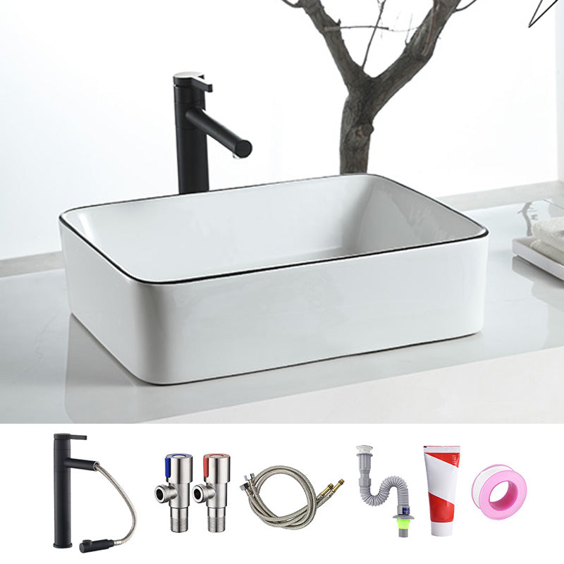 Modern Bathroom Sink Pop-Up Drain Porcelain Rectangular Vessel Sink