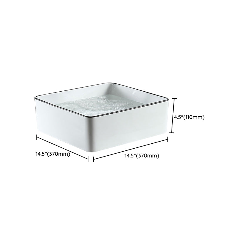 Modern Bathroom Sink Pop-Up Drain Porcelain Rectangular Vessel Sink