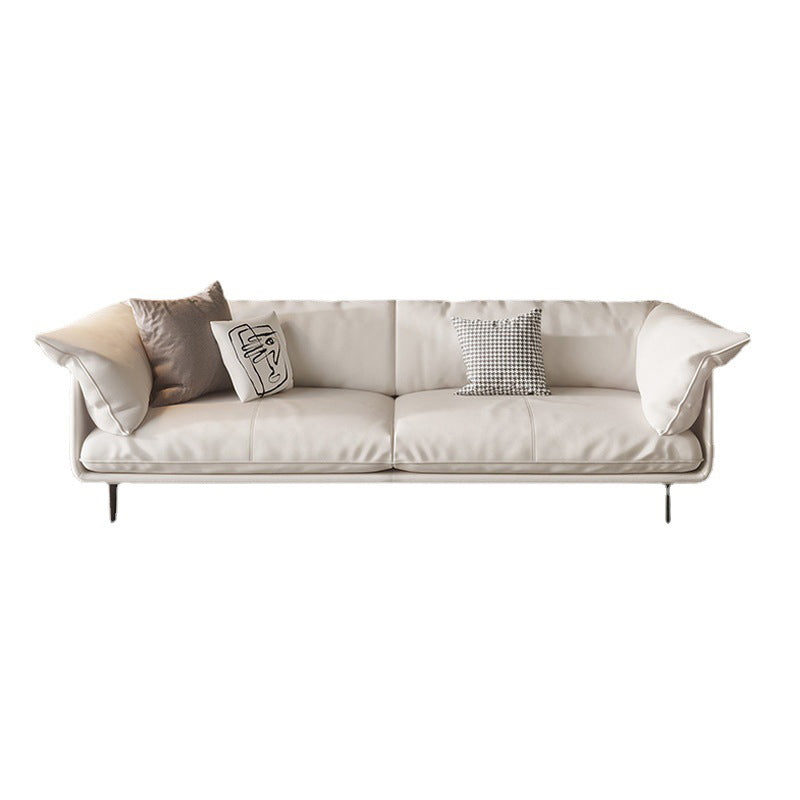 Modern 34.64" H White Genuine Leather Pillow Top Arm Sofa For Living Room