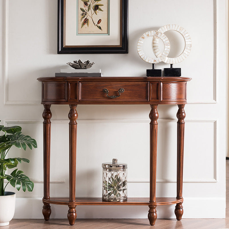 35.43" Tall 1-drawer Console Table Solid Wood Accent Table with Shelf