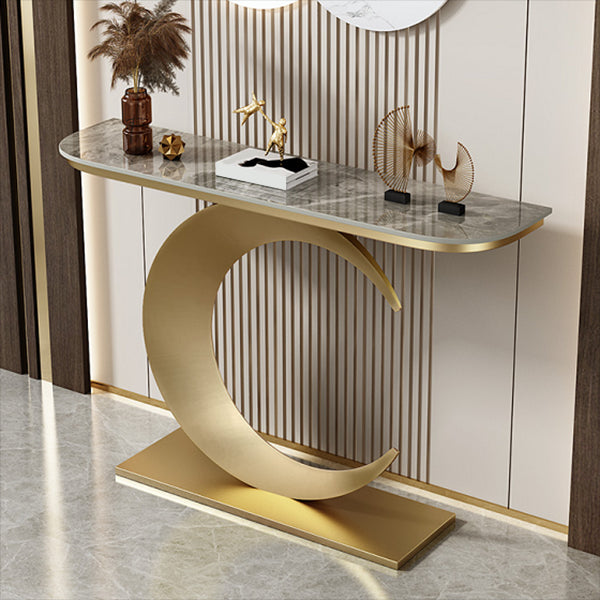 31.5-inch Tall Stone Console Table Stain Resistant Accent Table with Shelf