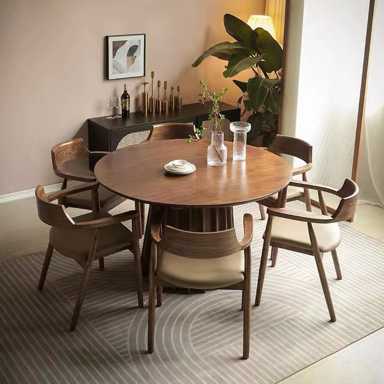 Pine Solid Wood Pedestal Table Brown Round Dining Room Kitchen Table