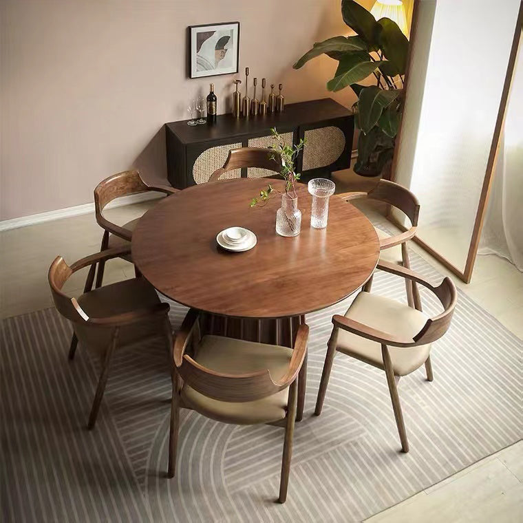 Pine Solid Wood Pedestal Table Brown Round Dining Room Kitchen Table