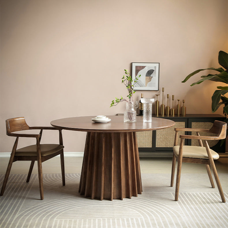 Pine Solid Wood Pedestal Table Brown Round Dining Room Kitchen Table