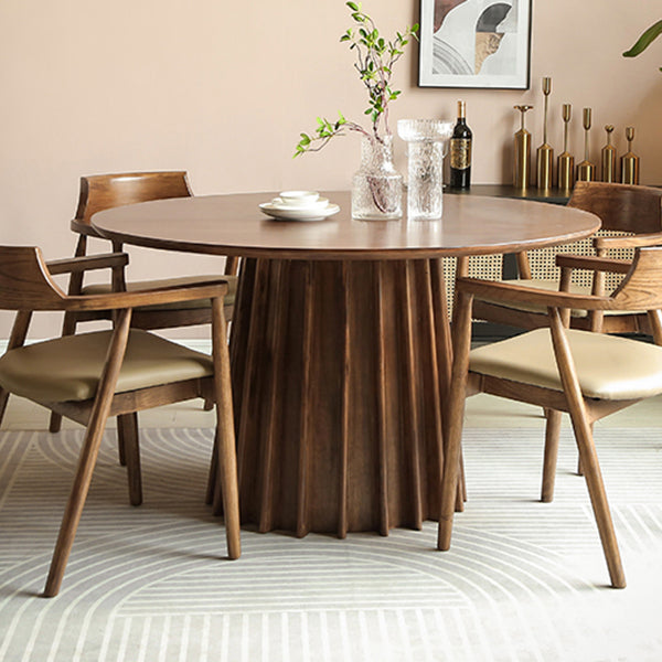Pine Solid Wood Pedestal Table Brown Round Dining Room Kitchen Table