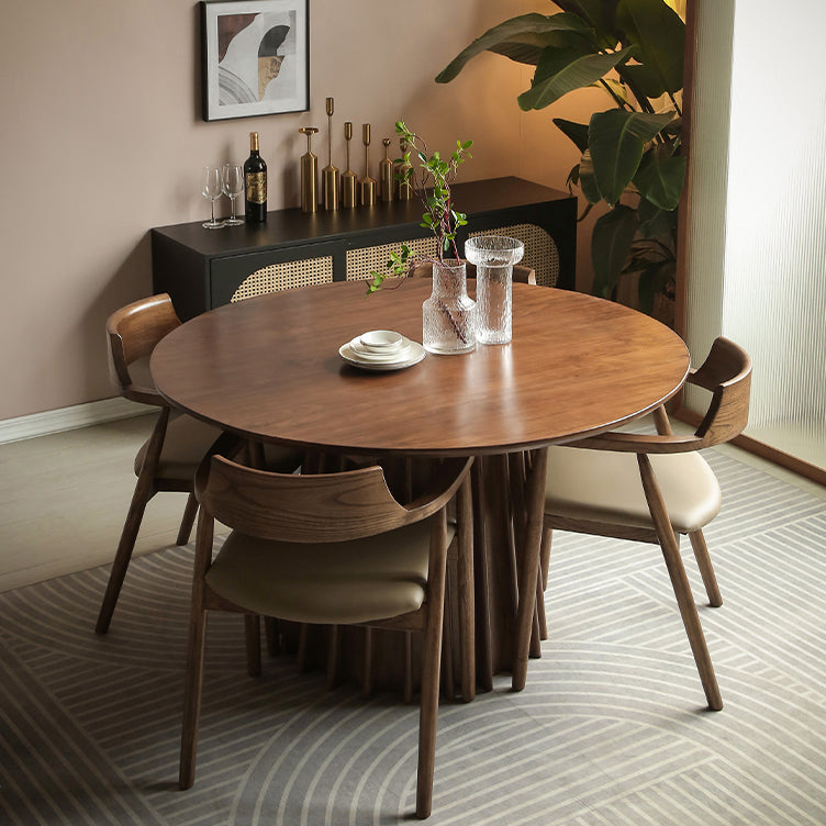 Pine Solid Wood Pedestal Table Brown Round Dining Room Kitchen Table