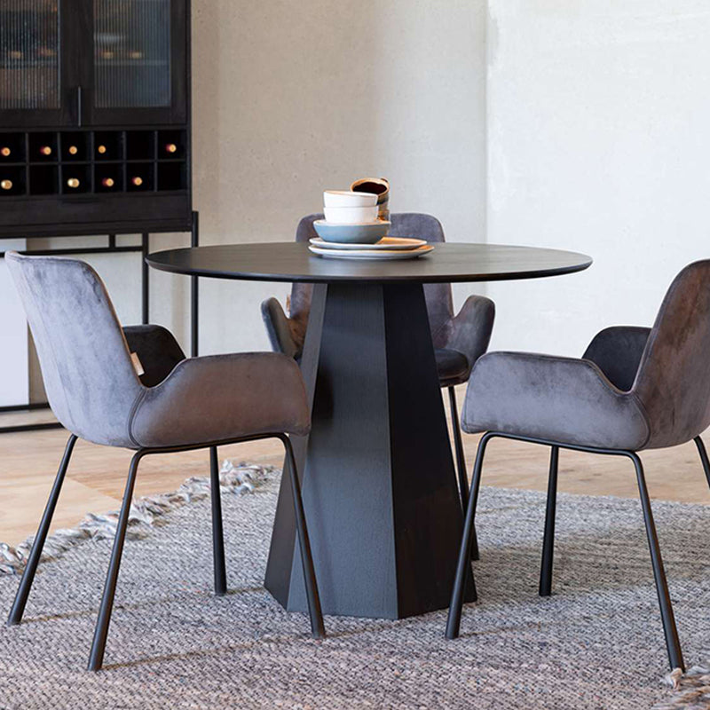 Modern Round Table Pine Solid Wood Pedestal Dining Table in Black