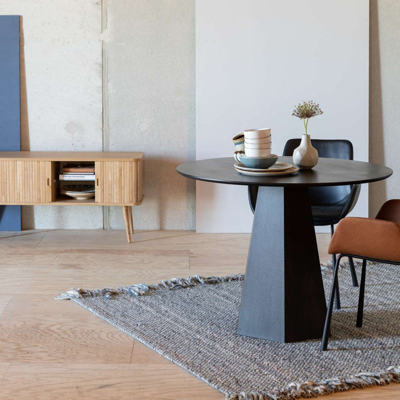Modern Round Table Pine Solid Wood Pedestal Dining Table in Black