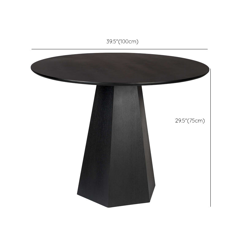 Modern Round Table Pine Solid Wood Pedestal Dining Table in Black