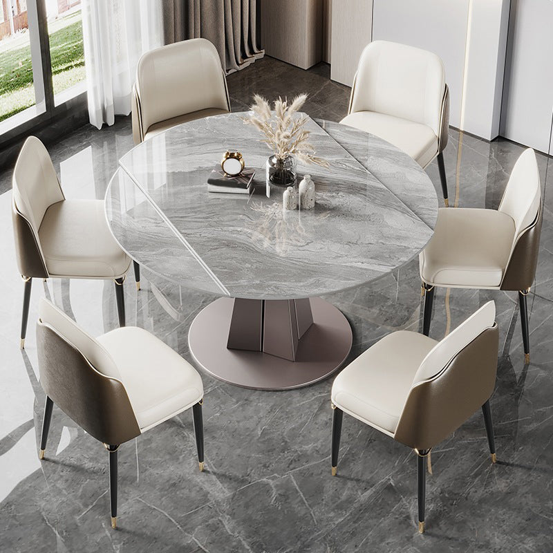 Modern Stainless Steel Base Pedestal Dining Table Extendable Dinner Table for Home