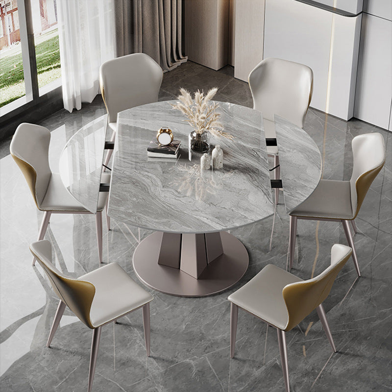 Modern Stainless Steel Base Pedestal Dining Table Extendable Dinner Table for Home