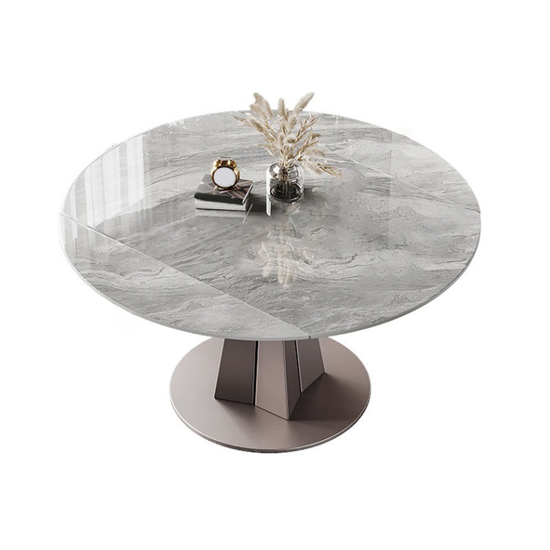 Modern Stainless Steel Base Pedestal Dining Table Extendable Dinner Table for Home