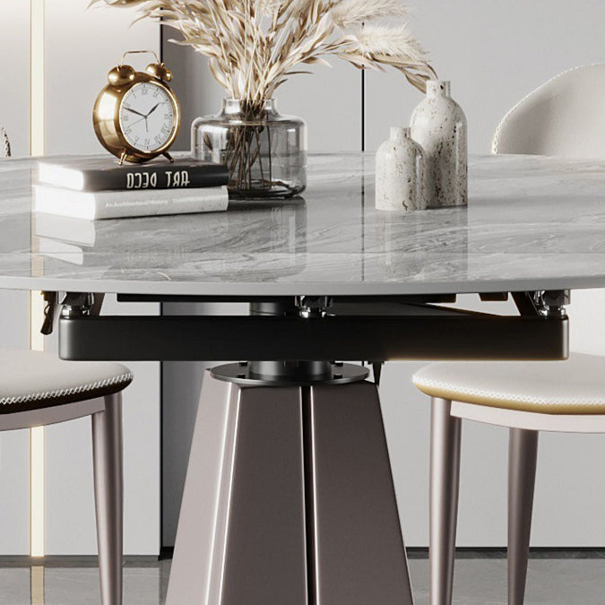 Modern Stainless Steel Base Pedestal Dining Table Extendable Dinner Table for Home