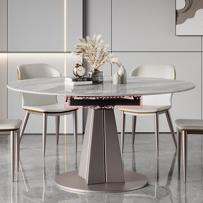 Modern Stainless Steel Base Pedestal Dining Table Extendable Dinner Table for Home
