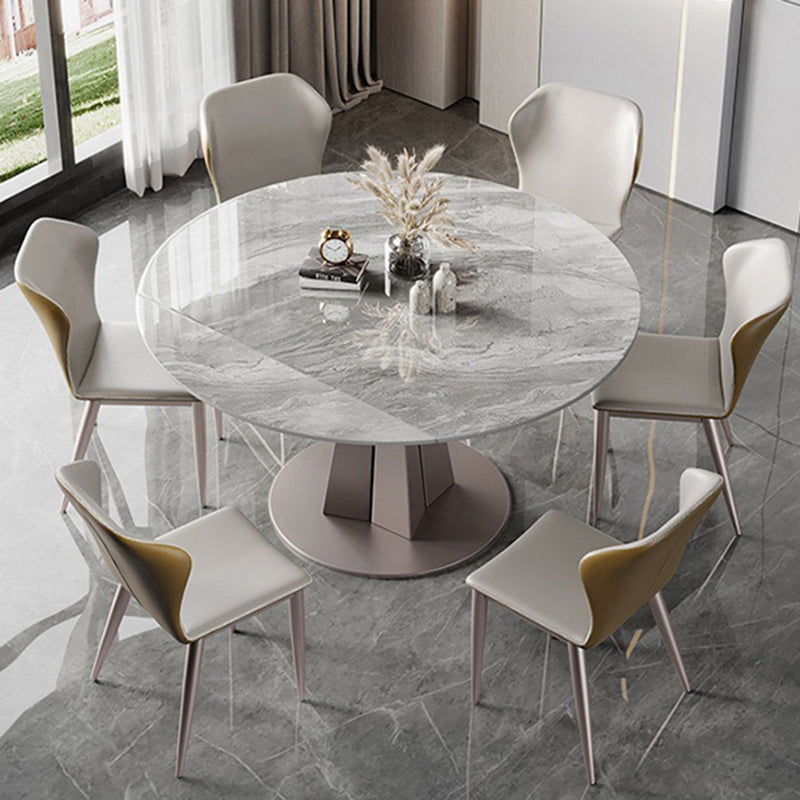 Modern Stainless Steel Base Pedestal Dining Table Extendable Dinner Table for Home