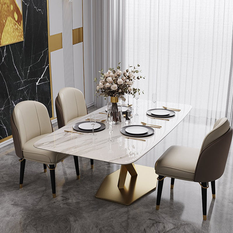 Traditional Luxury Pedestal Table Stainless Steel Base Rectangle Dinner Table for Home