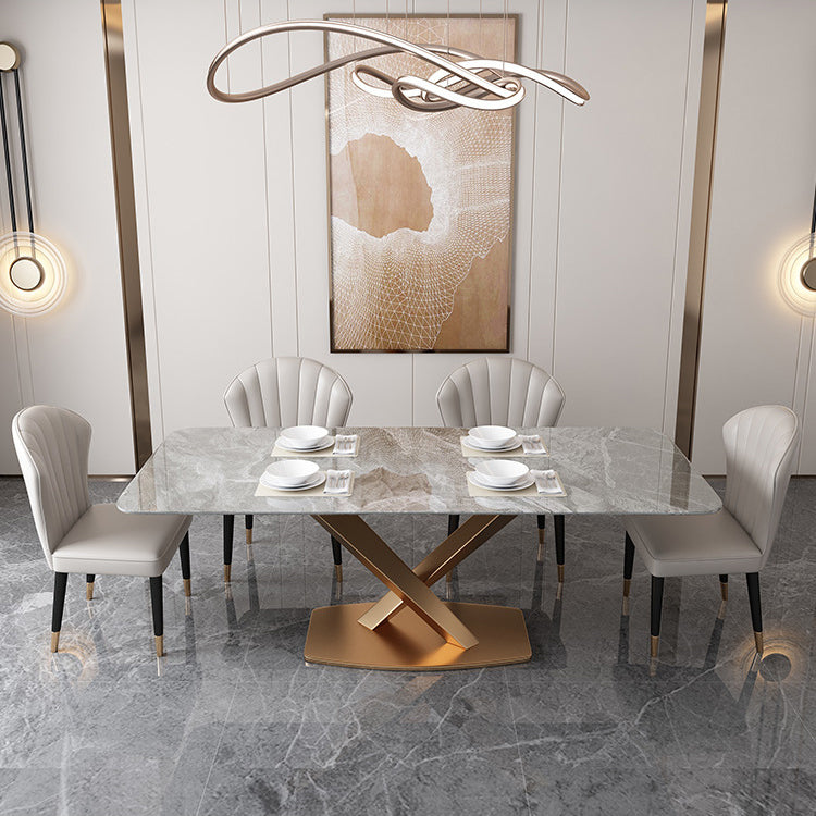 Traditional Luxury Pedestal Table Stainless Steel Base Rectangle Dinner Table for Home