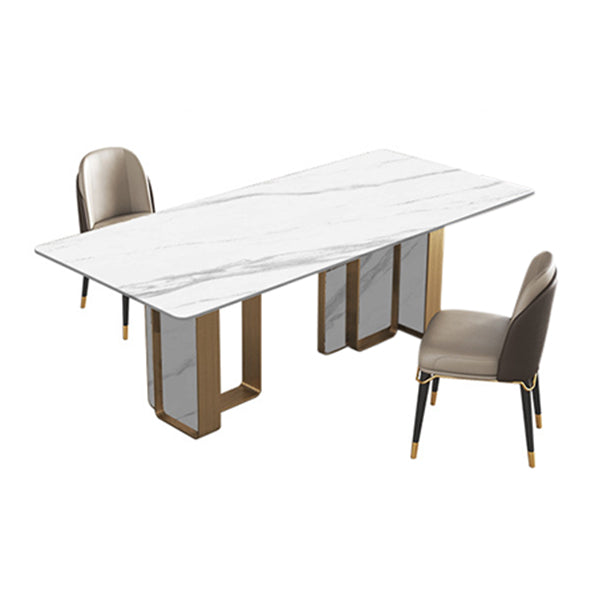 Traditional Luxury Double Pedestal Table Stainless Steel Base Rectangle Dinner Table