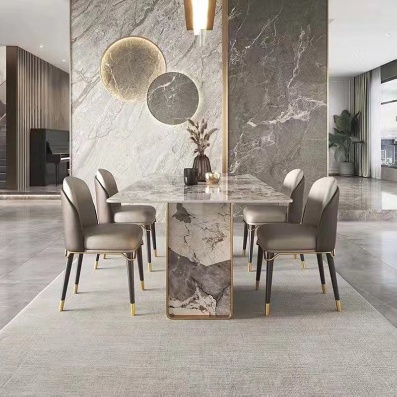 Traditional Luxury Double Pedestal Table Stainless Steel Base Rectangle Dinner Table