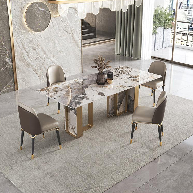 Traditional Luxury Double Pedestal Table Stainless Steel Base Rectangle Dinner Table